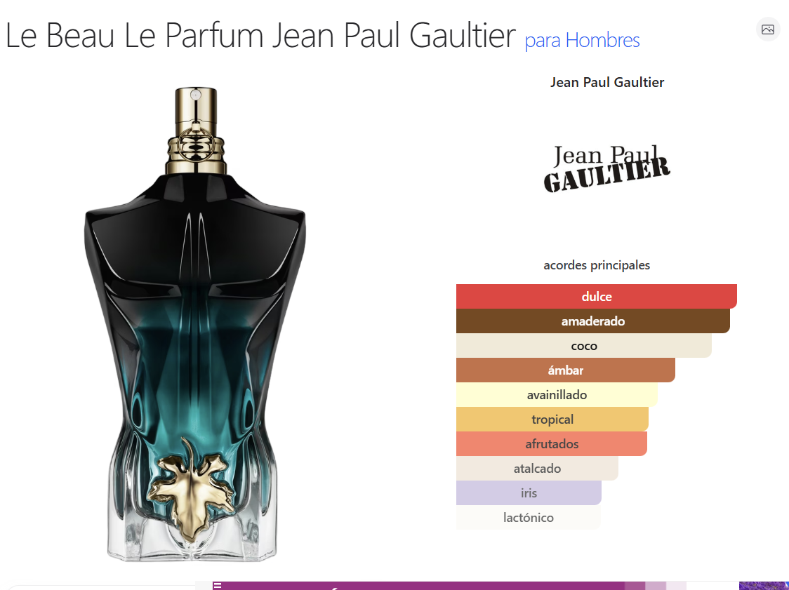 Fragancia Perfume Le Beau Le Parfum Jean Paul Gaultier para hombre