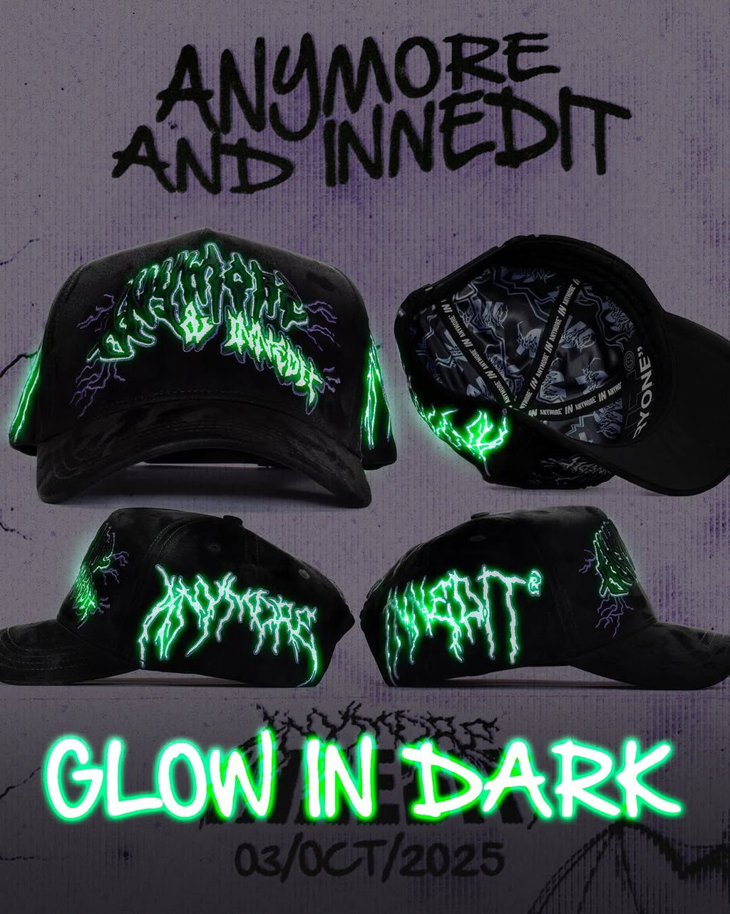 gorra innedit x anymore brilla en la obscuridad original fullset morada